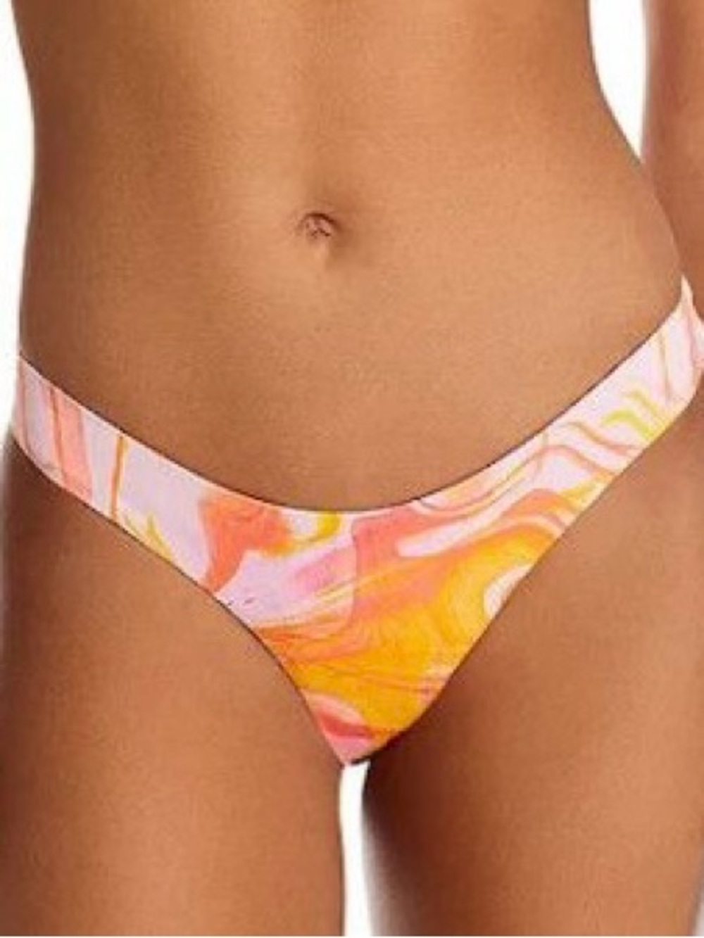 NWT SIZEM Aqua Marble-Print Bikini Bottom in Pink, Orange & Yellow